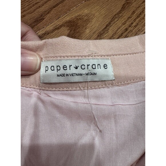 Paper Crane Pink Tiered Ruffle Button-Down Midi Dress Medium Boho Cottagecore - Picture 3 of 7